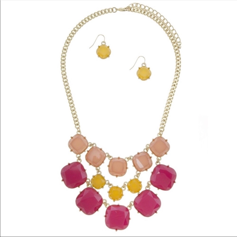 NIB Sunset Statement Necklace & Earring Set